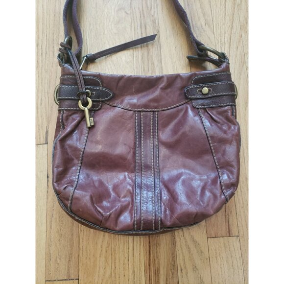 Fossil Cognac Brown Crossbody Purse Leather Vintage 90s  Medium  Boho Festival - Picture 7 of 9